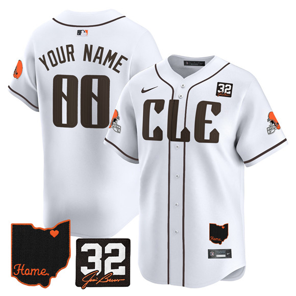 Men's Cleveland Browns ACTIVE PLAYER Custom White 2025 Jim Brown Memorial & Home Patch Vapor Limited Stitched Jersey